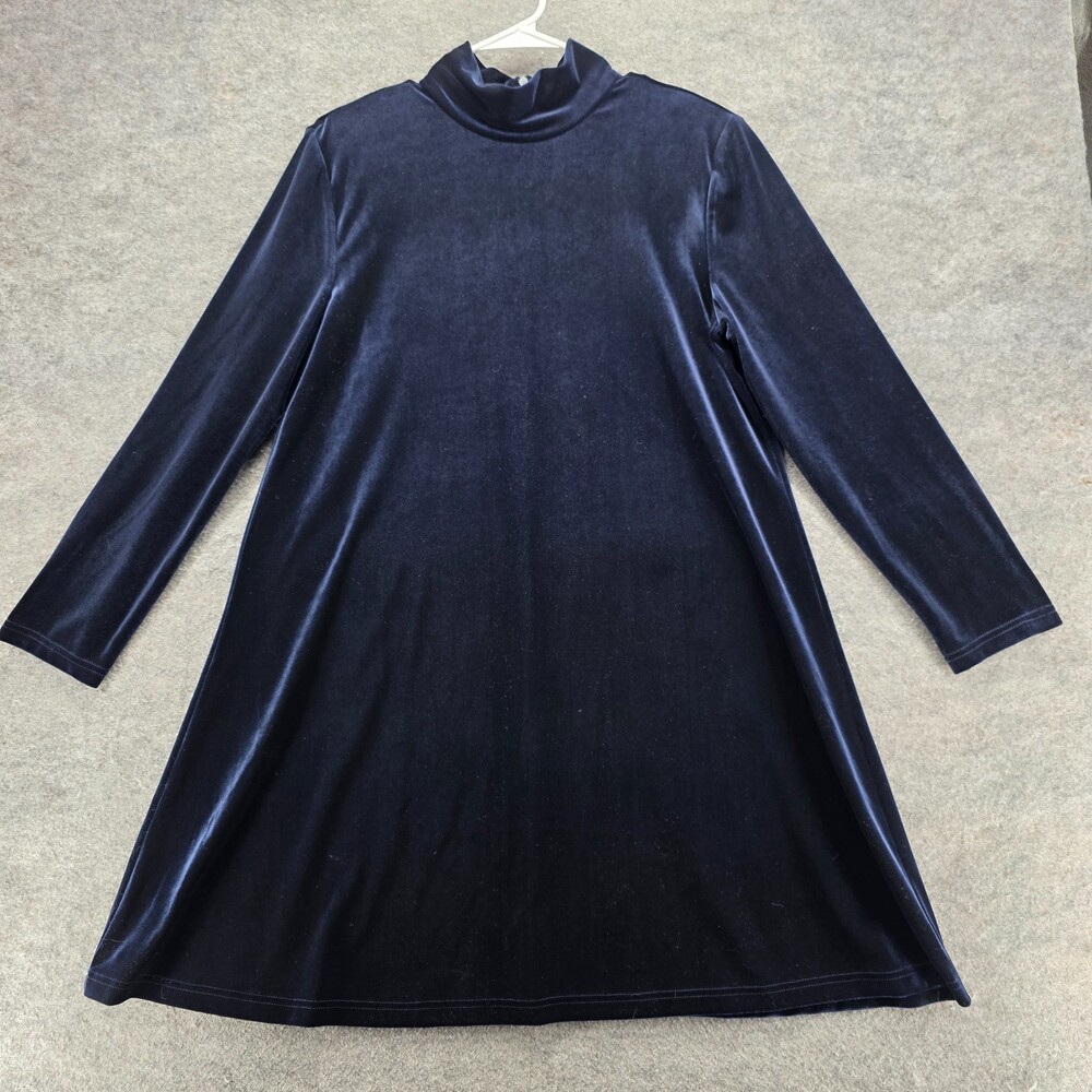 Betsy Lauren Dress Womens 12 Blue Velvet Long Sleeve Knee Length